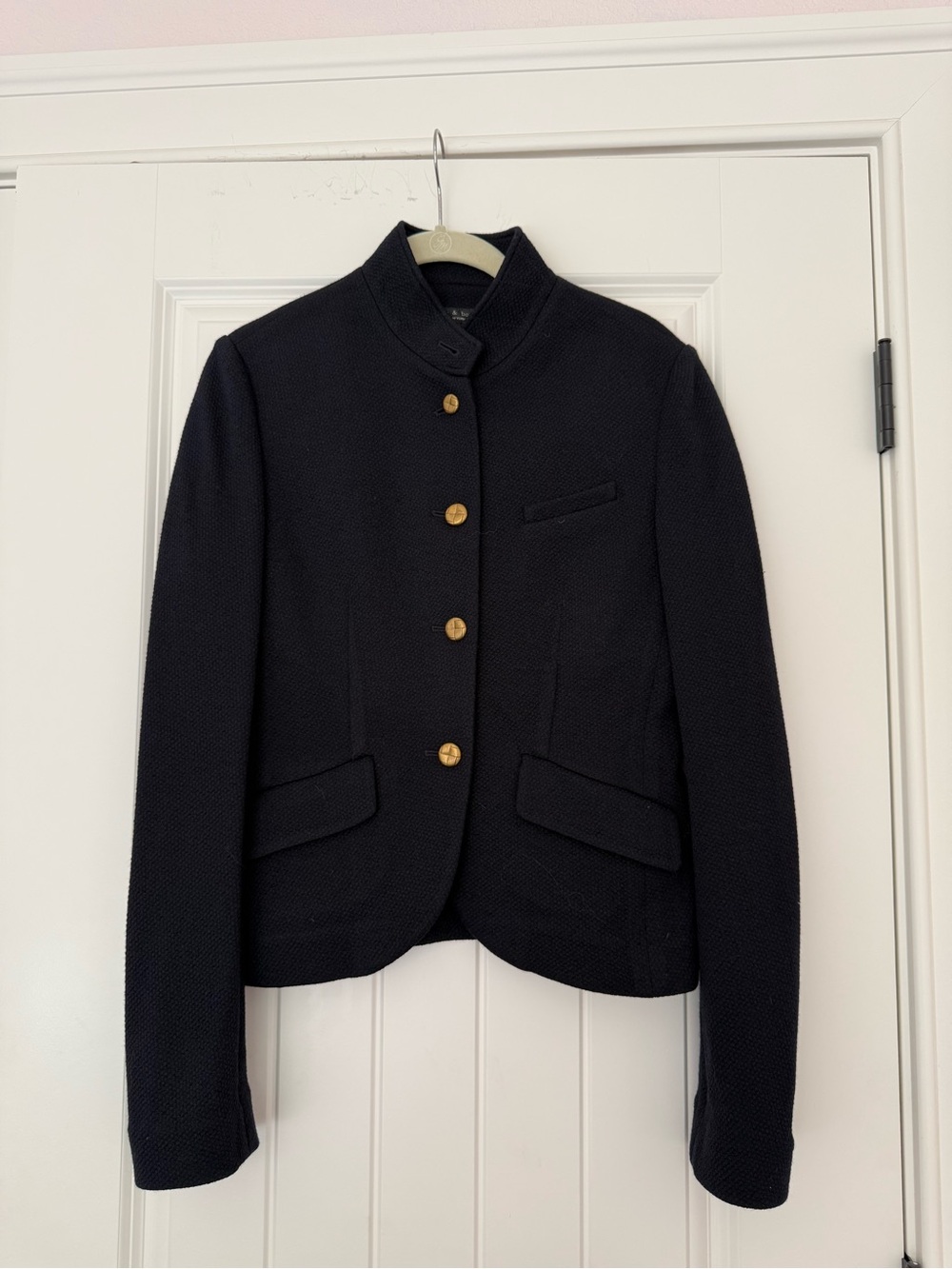 rag & bone Navy Slade Wool blend  Pique Cropped Blazer